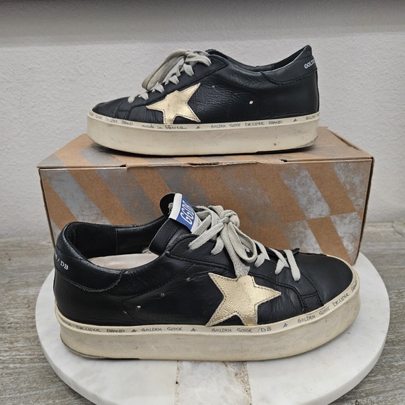 Golden Goose Hi Star Women's Black Leather Sneakers 36 US 6 Womens - Picture 1 of 16